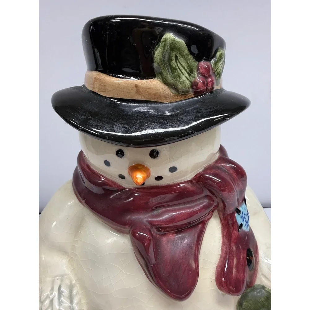 Holiday Snowman Ceramic with Top Hat Scarf and Gingerbread Man INN Sign
